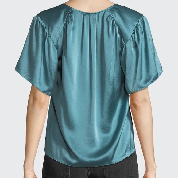 Rebecca Taylor Short-Sleeve Silk Charmeuse V-Neck Top, Size 6 - Picture 2 of 16